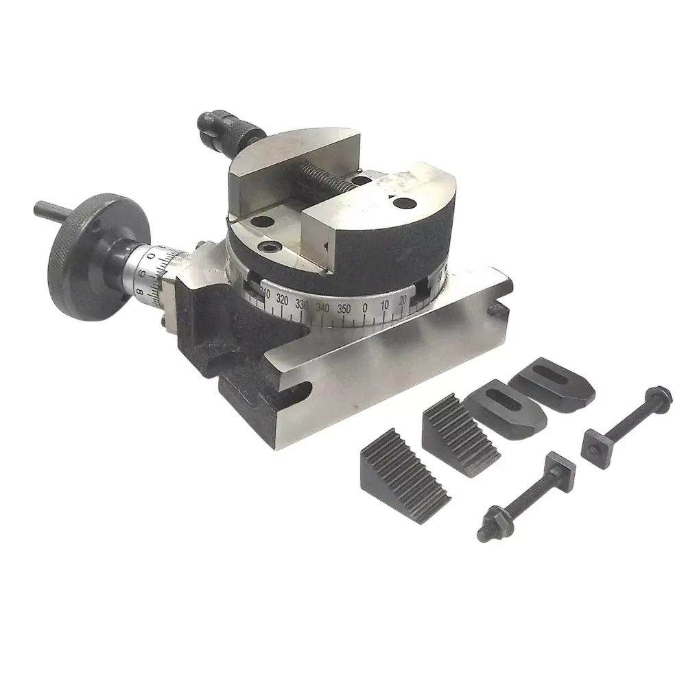 Assorts Quality Precision Rotary Table 100 mm (4 Inch) with M6 Clamp Kit & Round Vice/Vise (with 100 mm Round Vice)