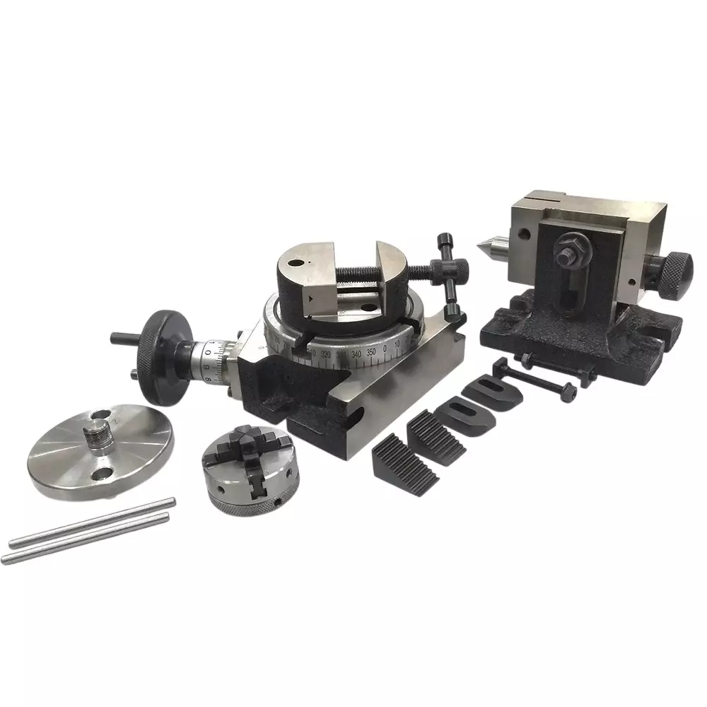 Assorts Quality Precision Rotary Table 100 mm (4 Inch) with Tailstock, M6 Clamp Kit & Round Vice/Vise