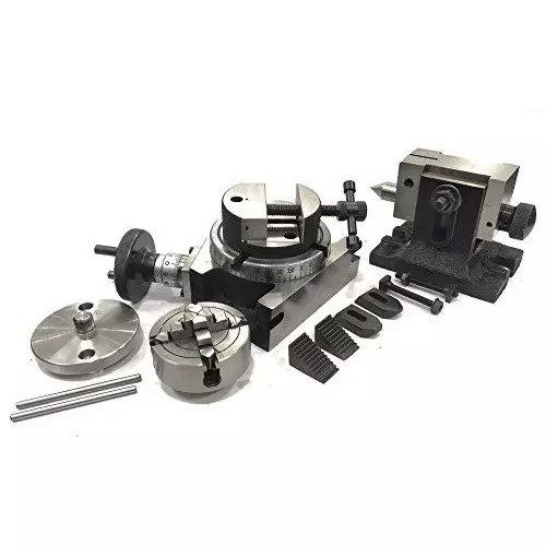 Assorts Quality Precision Rotary Table 100 mm (4 Inch) with Tailstock, M6 Clamp Kit & Round Vice/Vise