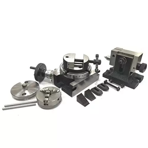 Assorts Quality Precision Rotary Table 100 mm (4 Inch) with Tailstock, M6 Clamp Kit & Round Vice/Vise