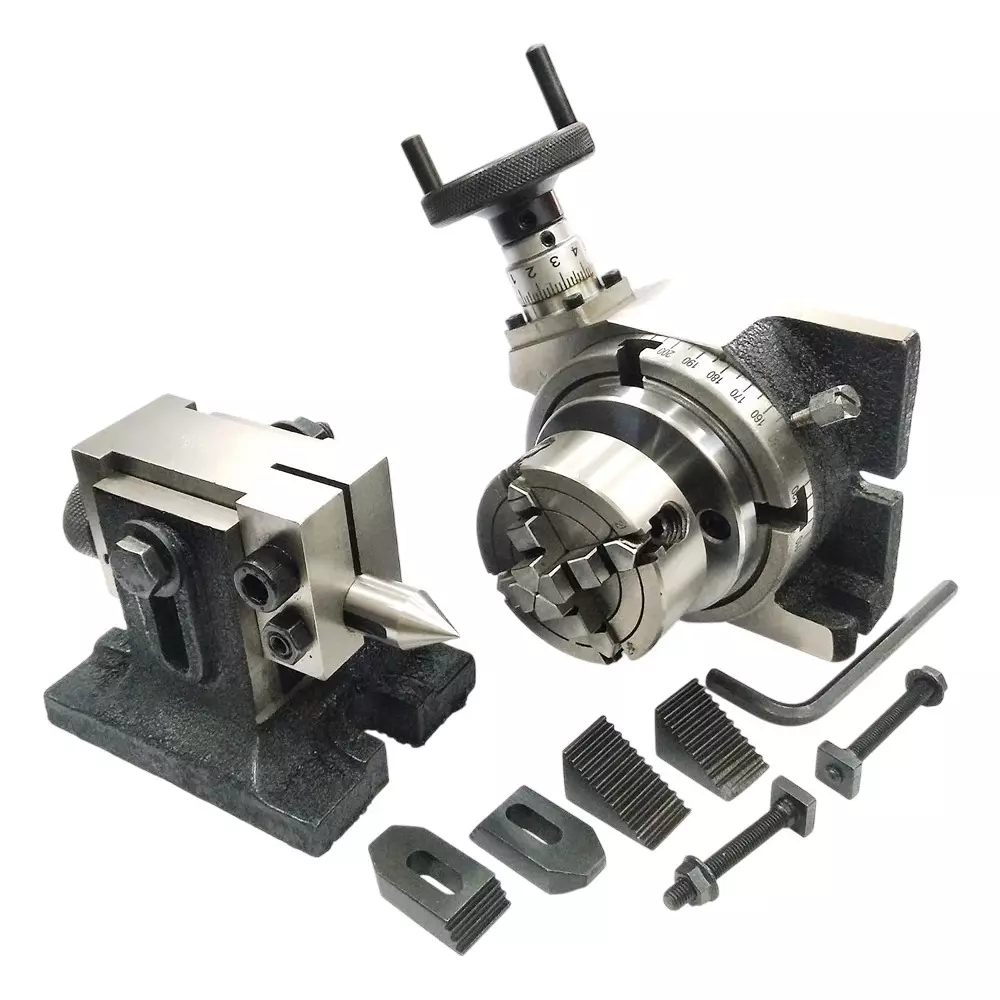 Assorts Precision Rotary Table 100 mm (4 Inch) with Tailstock & Small Chuck & Fixing T Nut Bolts