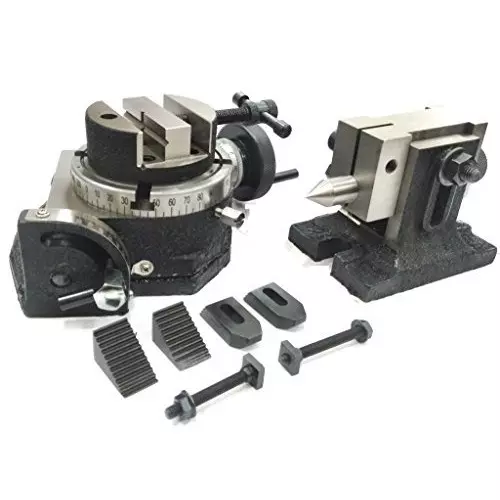 Assorts Quality Precision Tilting Milling Indexing Rotary Table 100 mm (4 Inch) with M6 Clamp Kit, Tailstock & Round Vice