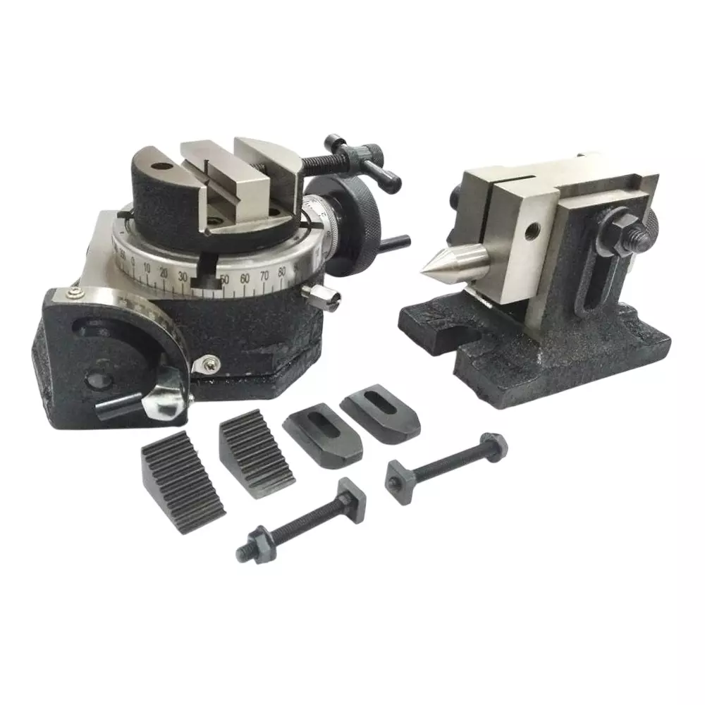 Assorts Quality Precision Tilting Milling Indexing Rotary Table 100 mm (4 Inch) with M6 Clamp Kit, Tailstock & Round Vice (with 80 mm Round Vice)