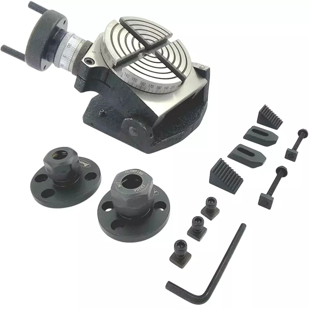 Assorts Tilting Rotary Table 100 mm (4 Inch) with ER16 & 20 Collet Adaptor with M6 Clamp Kit