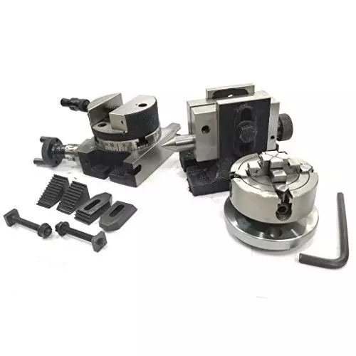 Assorts Rotary Table 80 mm (3 Inch) with ER16 & ER20 Collet Adaptor, M6 Clamp Kit, Round Vice, Tailstock & A Chuck With Back Plate & Fixing Tnuts (With 70 mm)