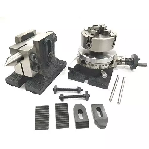 Assorts Rotary Table 80 mm (3 Inch) with ER16 & ER20 Collet Adaptor, M6 Clamp Kit, Round Vice, Tailstock & A Chuck With Back Plate & Fixing Tnuts (With 70 mm)