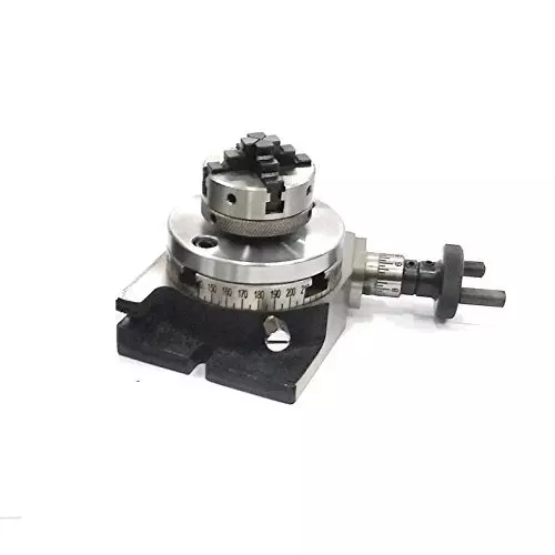 Assorts Rotary Table 80 mm (3 Inch) with ER16 Collet Adaptor, M6 Clamp Kit, Round Vice, Tailstock & A Chuck With Back Plate & Fixing Tnuts (With 50 mm 4 Jaw)