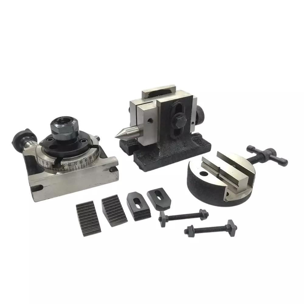 Assorts Rotary Table 80 mm (3 Inch) with ER20 Collet Adaptor, M6 Clamp Kit, Round Vice & Suitable Tailstock-Instant Milling EngineERing Tools