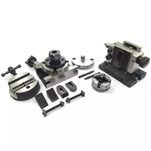 Assorts Rotary Table 80 mm (3 Inch) with ER20 Collet Adaptor, M6 Clamp Kit, Round Vice, A Suitable Tailstock & Small Chuck