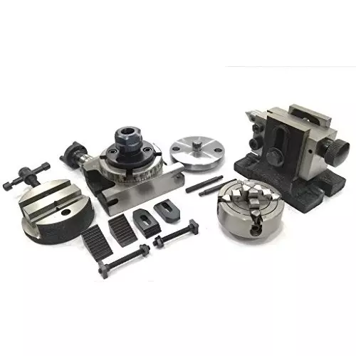 Assorts Rotary Table 80 mm (3 Inch) with ER20 Collet Adaptor, M6 Clamp Kit, Round Vice, A Suitable Tailstock & Small Chuck