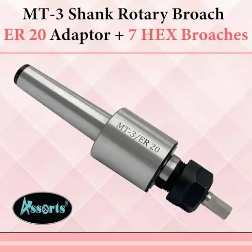 Assorts Rotary Broach Kit ER20 Adapter 3MT for Lathe Metalworking
