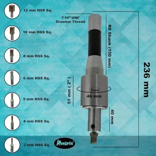 Assorts Metric Rotary Broach Set R8 Shank 11.11 mm UNF Drawbar Size for Lathe Metalworking