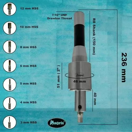 Assorts Metric Rotary Broach Set R8 11.11 mm (7/16 Inch) UNF Drawbar Size for Lathe Metalworking