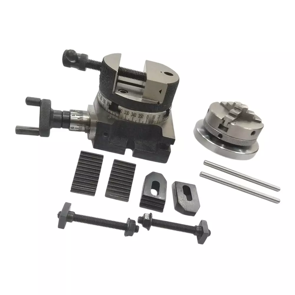 Assorts Rotary Milling Table Set Iron 80 mm (3 Inch) M6 Clamp Kit & Small Chuck With Back Plate & Fixing T Nuts Bolts