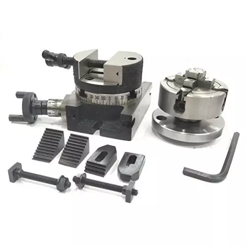 Assorts Rotary Milling Table Set Iron 80 mm (3 Inch) M6 Clamp Kit & Small Chuck With Back Plate & Fixing T Nuts Bolts