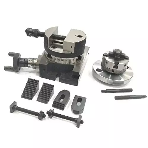 Assorts Rotary Milling Table Set Iron 80 mm (3 Inch) M6 Clamp Kit & Small Chuck With Back Plate & Fixing T Nuts Bolts