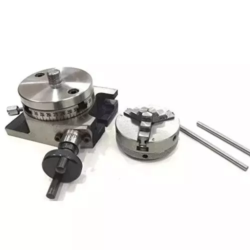 Buyohlic International Rotary Table Size 3 inch (80 mm) 3 Jaw Self Centering Chuck Size 65 mm with Steel Back Plate and 3xM6 T-Nuts Bolts, GQ-9HH6-H985