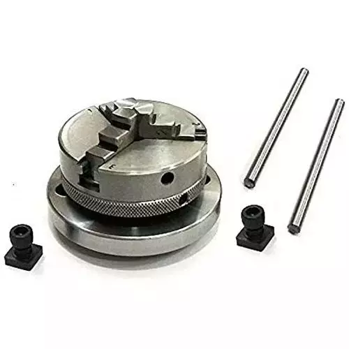 Buyohlic International Rotary Table Size 3 inch (80 mm) 3 Jaw Self Centering Chuck Size 65 mm with Steel Back Plate and 3xM6 T-Nuts Bolts, GQ-9HH6-H985