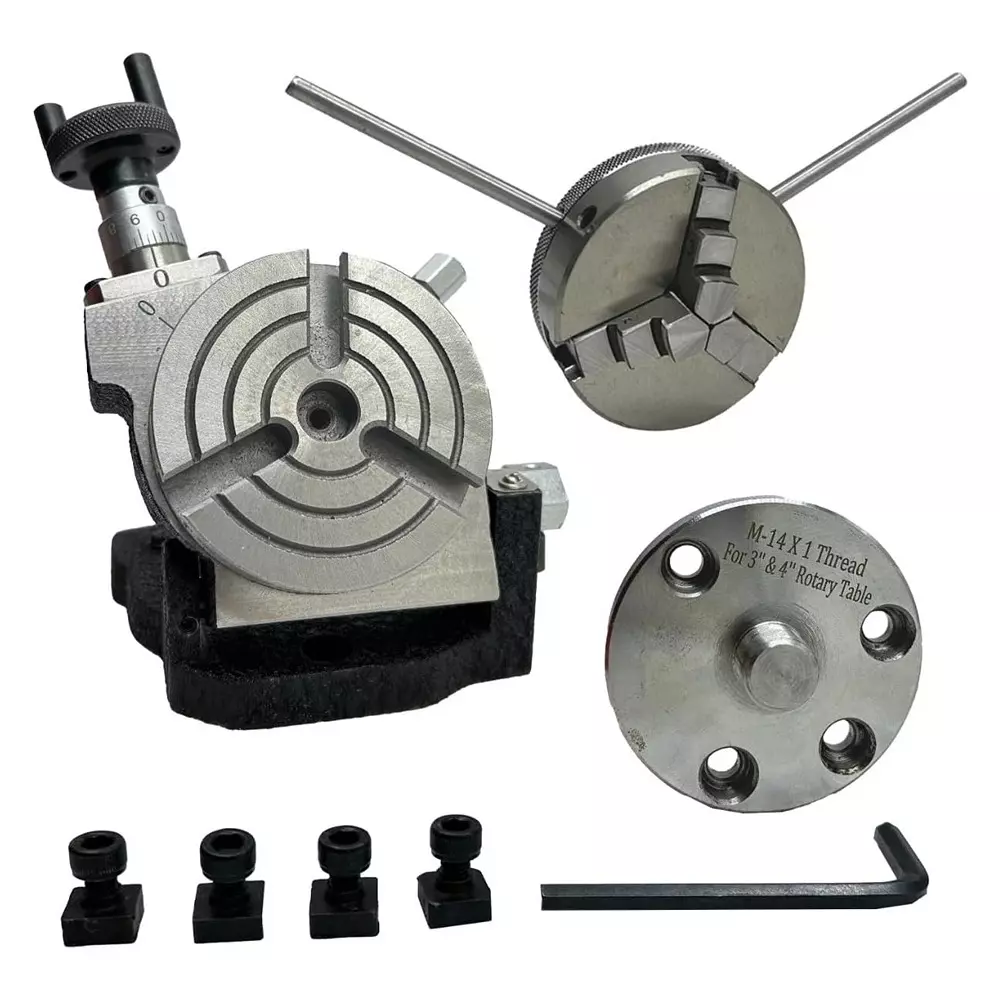 Assorts Tilting Rotary Table 80 mm (3 Inch) 3 Slots M14x1 65 mm Self Centering Chuck 3 Jaws