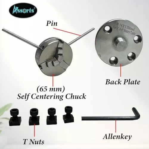 Assorts Tilting Rotary Table 80 mm (3 Inch) 3 Slots M14x1 65 mm Self Centering Chuck 3 Jaws