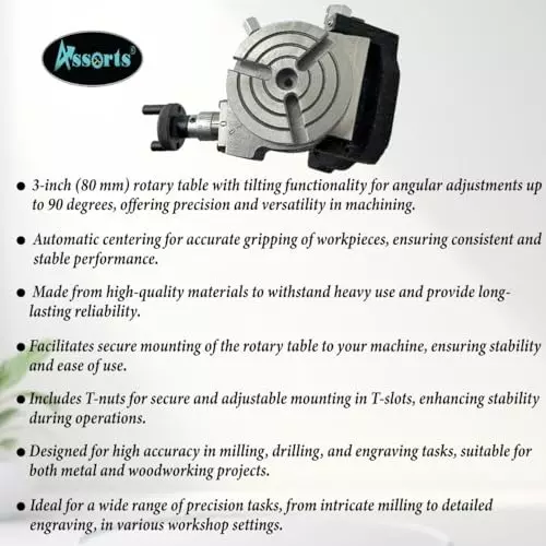 Assorts Tilting Rotary Table 80 mm (3 Inch) 3 Slots M14x1 65 mm Self Centering Chuck 3 Jaws