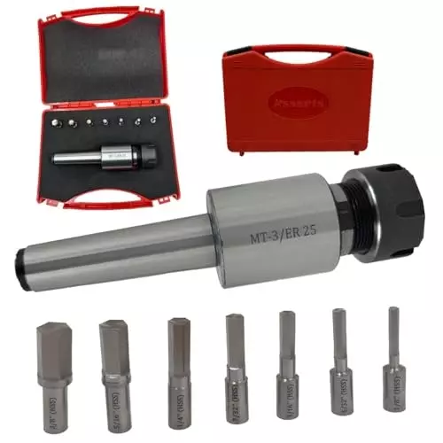 Assorts Rotary Broach Kit Tool Steel ER-25 Adapter MT3 Shank with 7-Piece Hex Broach Set