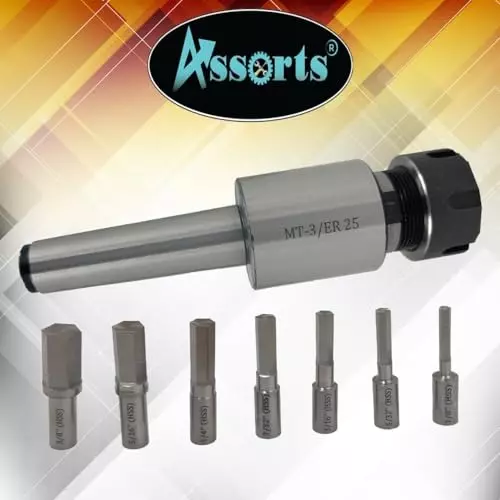 Assorts Rotary Broach Kit Tool Steel ER-25 Adapter MT3 Shank with 7-Piece Hex Broach Set