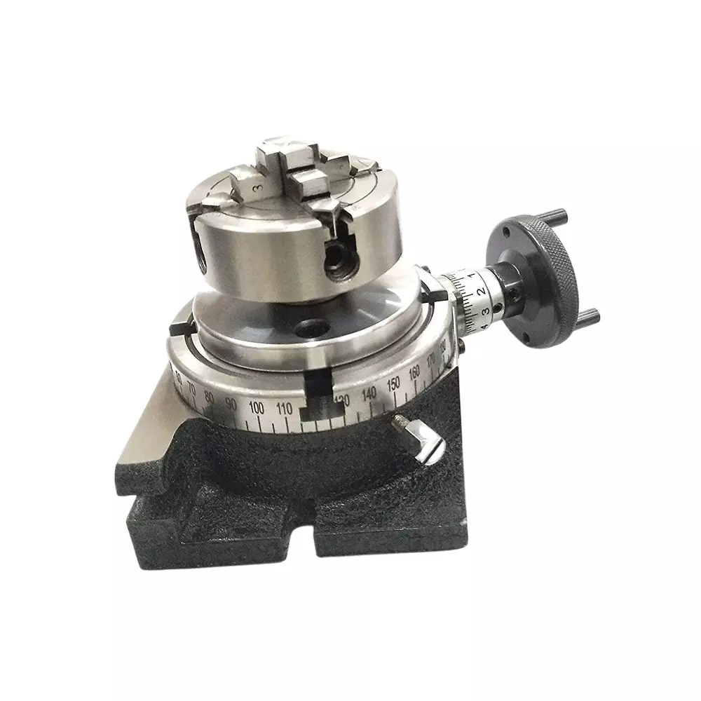 A.D INTERNATIONAL Rotary Table Diameter 4 inch (100 mm) with Small 70 mm 4 Jaw Chuck, Back Plate and T Nuts, XD-P9HA-WJJN