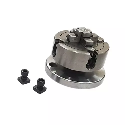 A.D INTERNATIONAL Rotary Table Diameter 4 inch (100 mm) with Small 70 mm 4 Jaw Chuck, Back Plate and T Nuts, XD-P9HA-WJJN