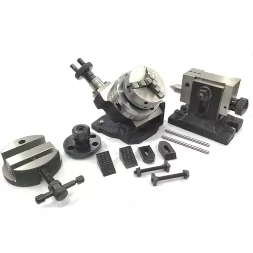 Assorts Tilting Rotary Table 80 mm (3 Inch) with 65 mm 3 Jaws With Back Plate, ER16, Round Vice, M6 Clamp Kit & Tailstock