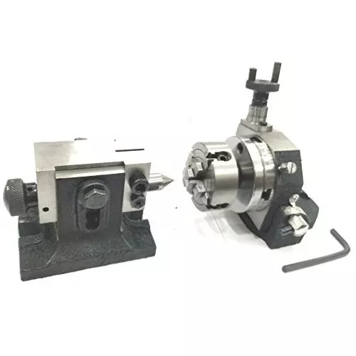 Assorts Tilting Rotary Table 80 mm (3 Inch) with Round Vice, ER20 Collet Adaptor, Tailstock & Chuck W/Back Plate + Fixing T Nut Bolts (With 70 mm 4 Jaw)