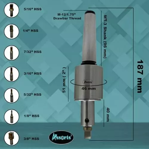 Assorts Precision Rotary Broach Set 3MT Shank M12x1.75 mm Drawbar Size for Lathe Metalworking