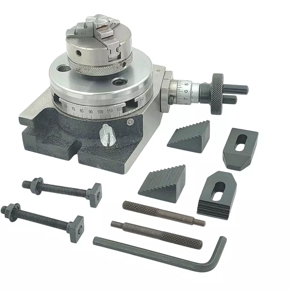 Assorts Low Profile Milling Rotary Table 80 mm (3 Inch) with Back Plate & M6 Clamp Kits 50 mm 3 Jaws