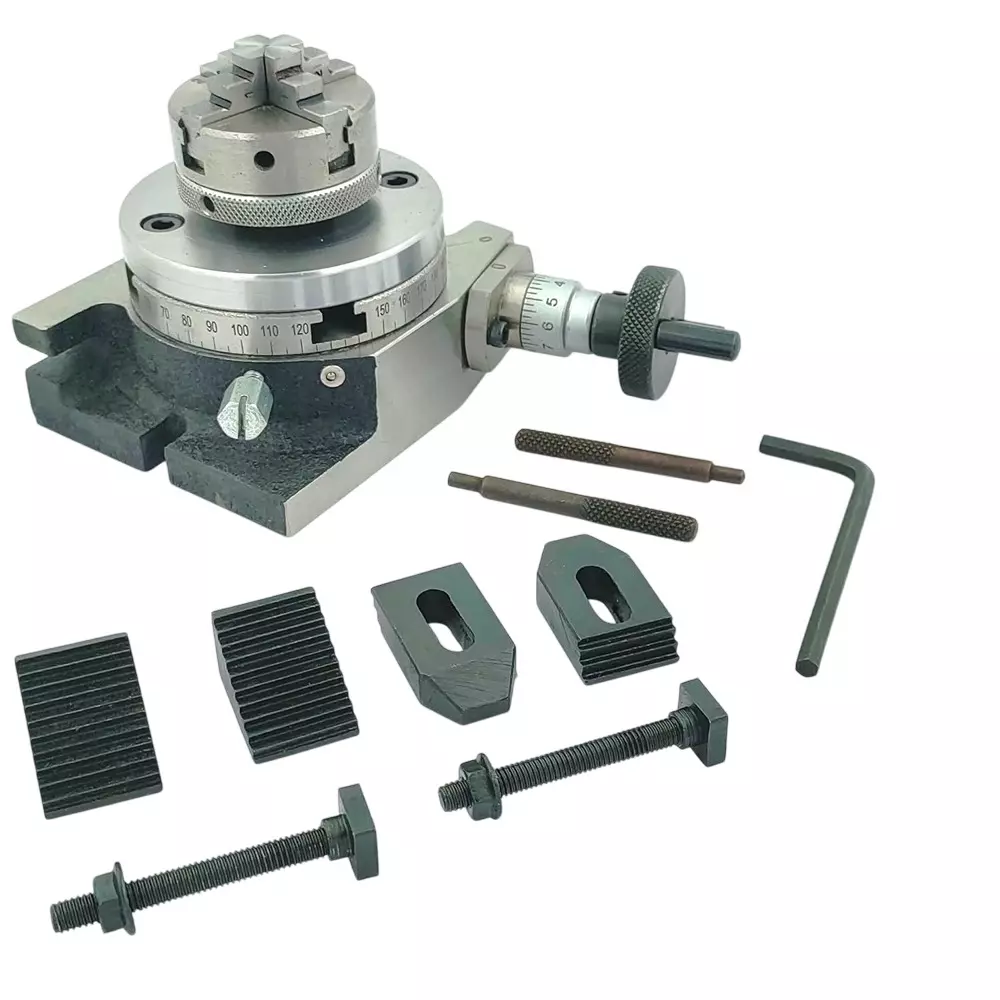 Assorts Low Profile Milling Rotary Table 80 mm (3 Inch) with Back Plate & M6 Clamp Kits 50 mm 4 Jaws