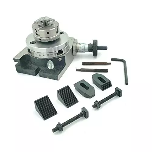Assorts Low Profile Milling Rotary Table 80 mm (3 Inch) with Back Plate & M6 Clamp Kits 50 mm 4 Jaws