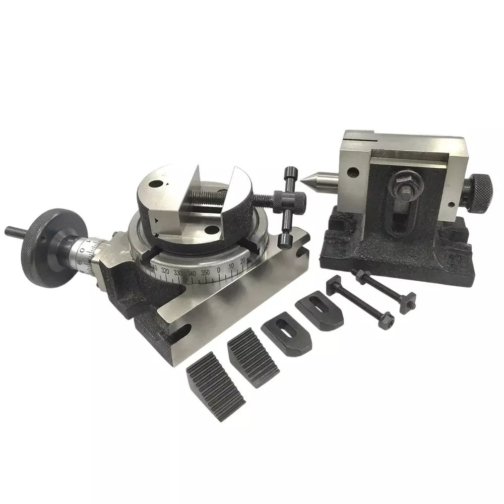 Assorts Quality Precision Rotary Table 100 mm (4 Inch) with Tailstock, M6 Clamp Kit & Round Vice/Vise (with 80 mm Round Vice)