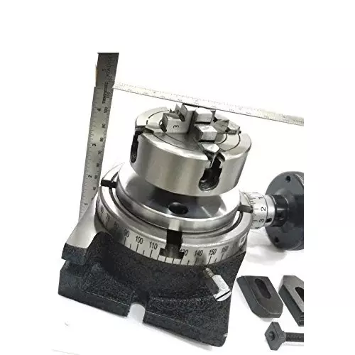 Assorts Precision Rotary Table 100 mm (4 Inch) with Tailstock & Small Chuck & Fixing T Nut Bolts (with 70 mm 4 Jaw Independent Chuck)