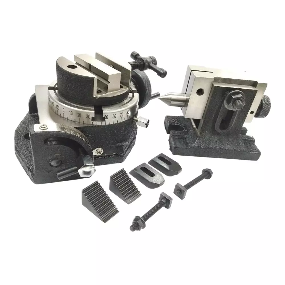 Assorts Quality Precision Tilting Milling Indexing Rotary Table 100 mm (4 Inch) with M6 Clamp Kit, Tailstock & Round Vice (with 100 mm Round Vice)