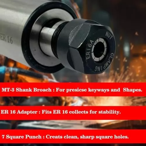 Assorts Rotary Broach Set ER16 Adapter 2MT 9.52x7.93x6.35x5.55x4.76x3.96x3.17 mm for Lathe Metalworking