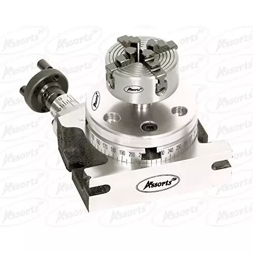 Assorts Rotary Table Alloy Steel 80 mm (3 Inch) 50 mm 3 Jaw with Chuck & Back Plate with M6 Thread T-nuts