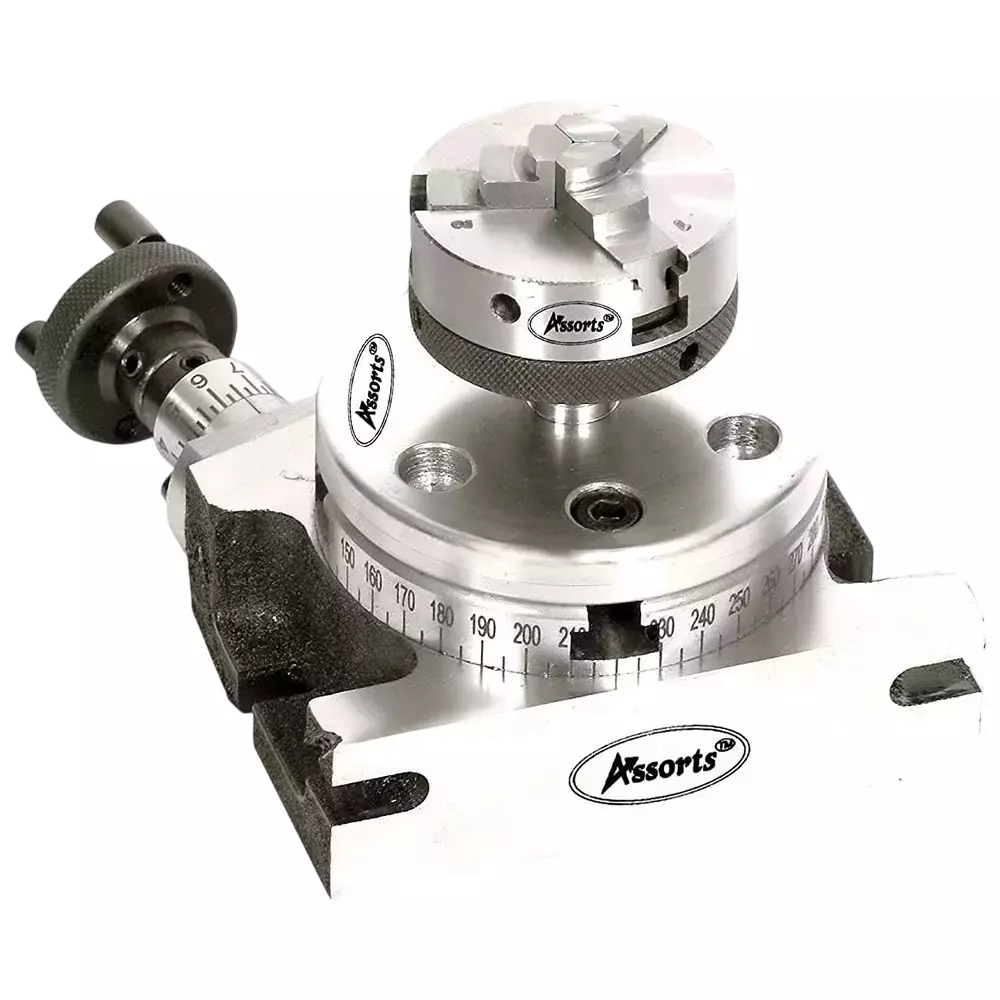 Assorts Rotary Table Alloy Steel 80 mm (3 Inch) 50 mm 3 Jaw with Chuck & Back Plate with M6 Thread T-nuts