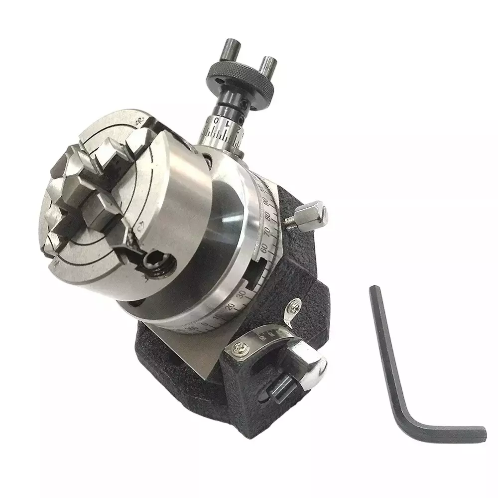Buyohlic International Tilting Rotary Table Diameter 3 inch (75 mm) with 70 mm 4 Jaw Independent Chuck, Back Plates and T Nuts, 3W-IMV4-QCRJ