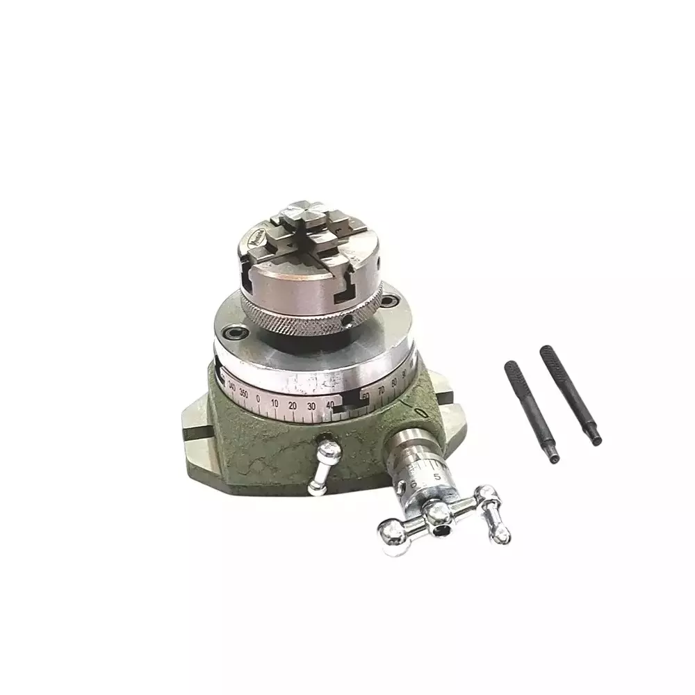 Buyohlic International Watchmaker's Rotary Table Diameter 2.75 inch (72 mm) and 2 Slot Base With 50 mm 4 Jaw Self Centering Chuck and Backplate, OP-KDNM-3NBY