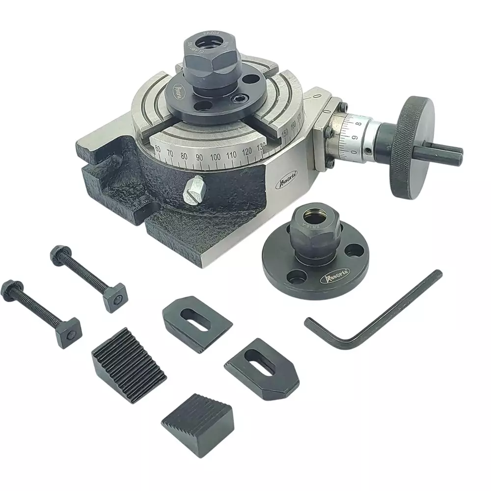Assorts Regular Rotary Table 100 mm (4 Inch) with ER16 & 20 Collet Adaptor with M6 Clamp Kit