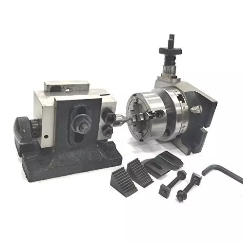 Assorts Rotary Table 80 mm (3 Inch) with ER20 Collet Adaptor, M6 Clamp Kit, Round Vice, A Suitable Tailstock & Small Chuck (With 70 mm 4 Jaw)