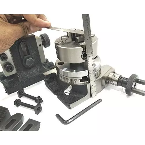 Assorts Rotary Table 80 mm (3 Inch) with ER20 Collet Adaptor, M6 Clamp Kit, Round Vice, A Suitable Tailstock & Small Chuck (With 70 mm 4 Jaw)