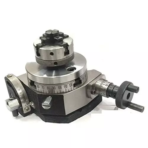 Assorts Tilting Rotary Table 80 mm (3 Inch) with Round Vice, ER20 Collet Adaptor, Tailstock & Chuck W/Back Plate + Fixing T Nut Bolts (With 50 mm 4 Jaws)