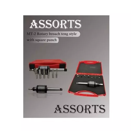Assorts Rotary Broach Set ER16 Adapter Teng Style 2MT with 7 Hex Punch for Lathe Metalworking