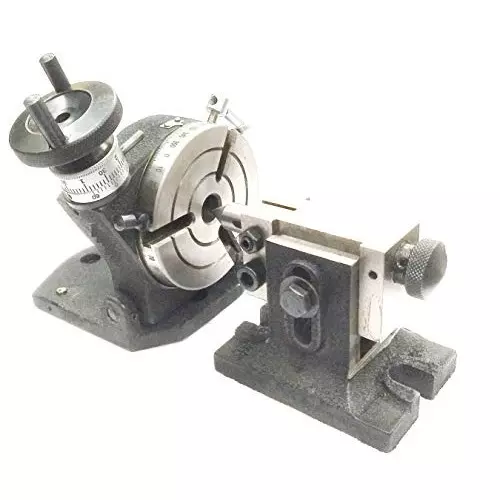 Assorts Tilting Rotary Table 100 mm (4 Inch) 2MT with 100 mm Self Centering Chuck, Dividing Plate, Clamp Kit & Tailstock