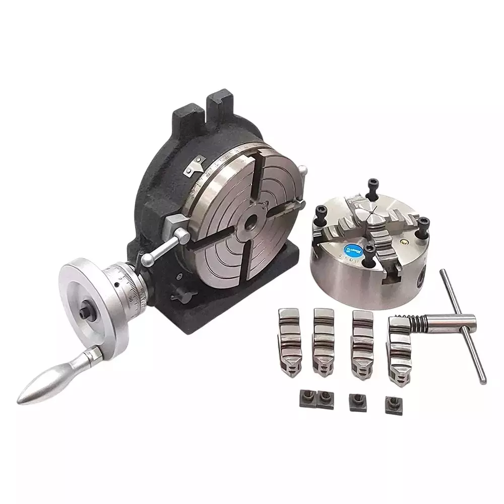 Buyohlic International HV6 Rotary Table Horizontal Vertical with 6 inch (150 mm) Table Diameter 125 mm 4 Jaw Self Centering Chuck with Reversible Jaws, 75-DX2V-X93C